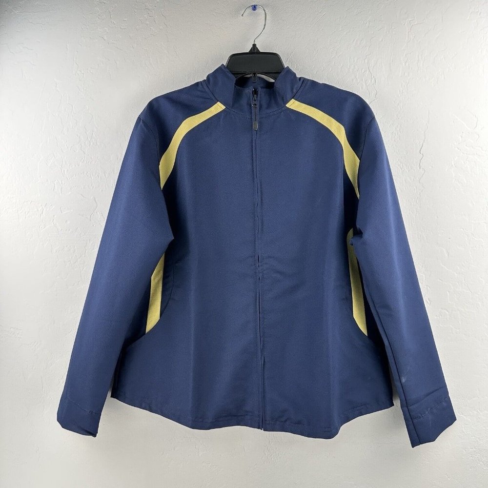 Russell Athletic Full‎ Zip-Up Light Jacket Size L Womens Blue Yellow Pockets